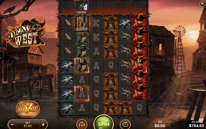 Dead West base game with expanding reel about to trigger